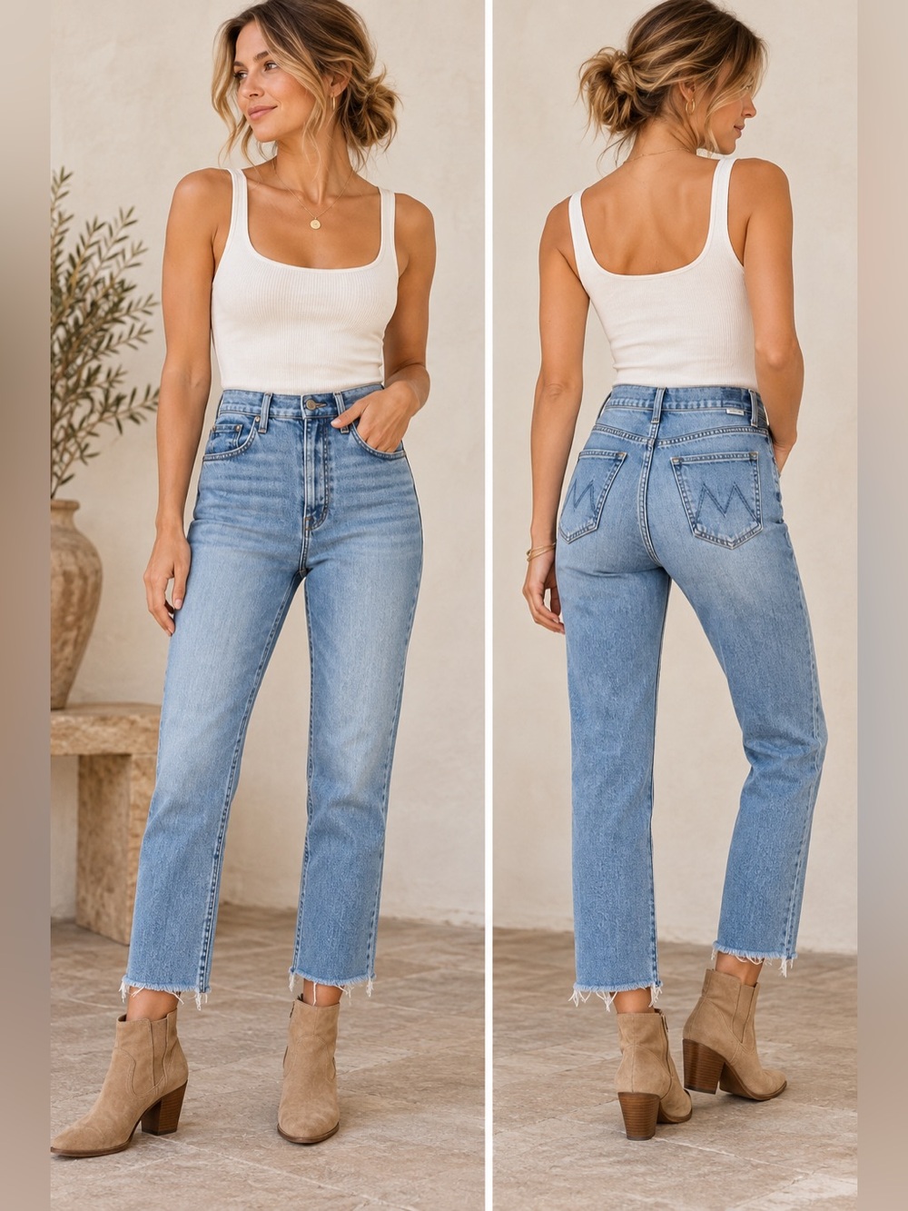 MOTHER The Tripper Ankle Fray Jeans Size 27 Light Wash High Rise